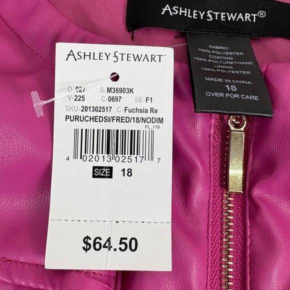 Ashley Stewart NEW Womens Faux Leather Jacket Peplum Zip Front Fuchsia‎ Pink 18 - Picture 8 of 14